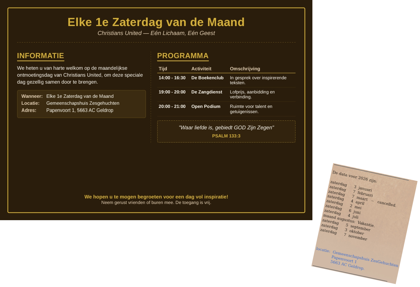 Poster maandelijkse bijeenkomsten 2026